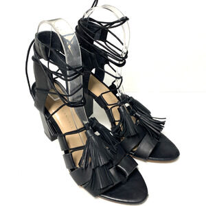 Loeffler Randall Sandal Luz Black Tassel Lace Up Wraparound Open Toe Hee…